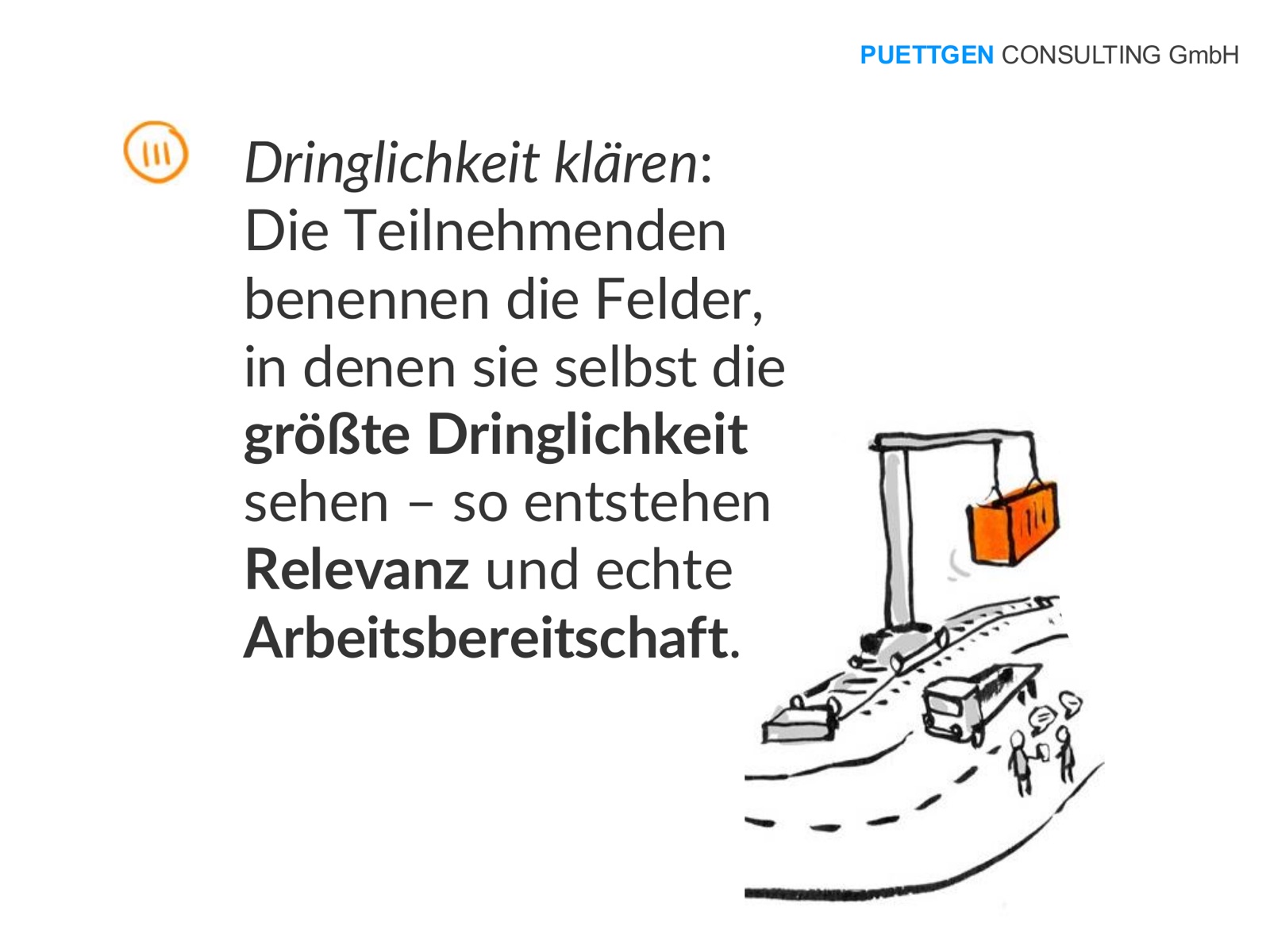 Schritt 3 – Dringlichkeit klären: Teilnehmende benennen die Felder größter Dringlichkeit, so entstehen Relevanz und Arbeitsbereitschaft