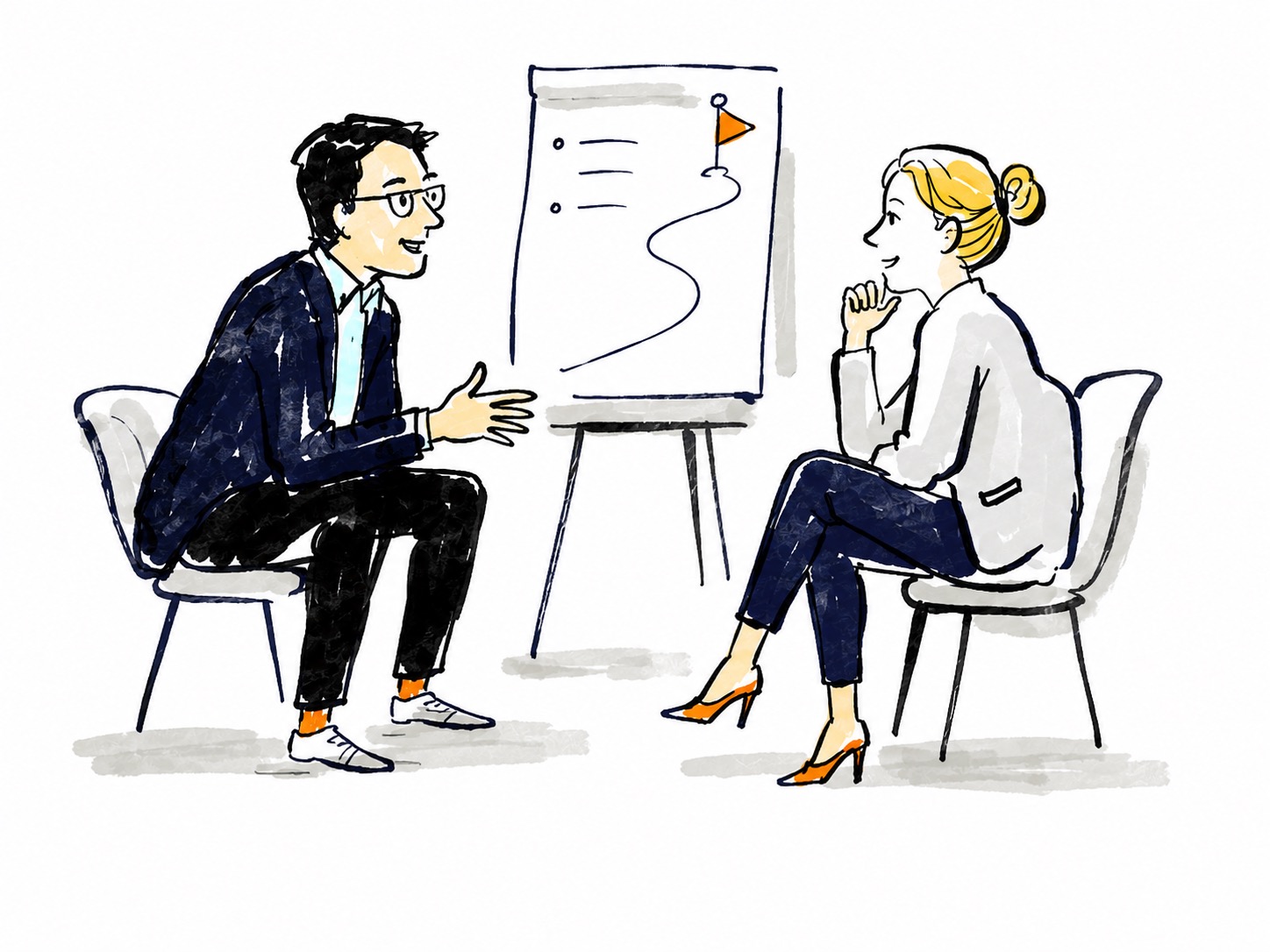 Illustration: Sparring-Situation am Flipchart
